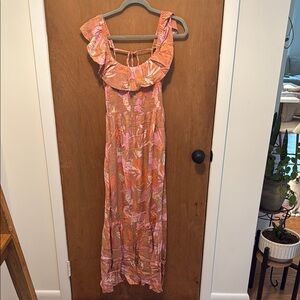 Floral Ruffle Maxi Dress in Pink and Orange